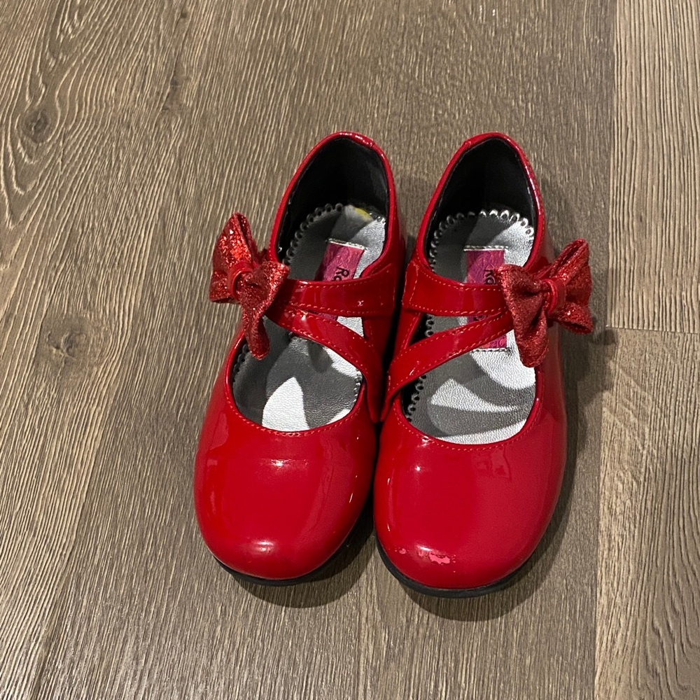 Rachel Shoes Red Patent Mary Jane Flats with Bow